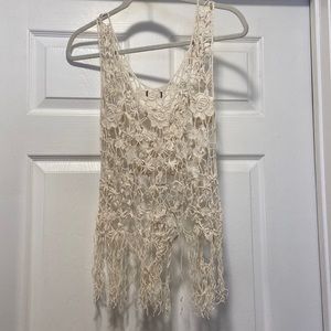 Cream crochet swim coverup